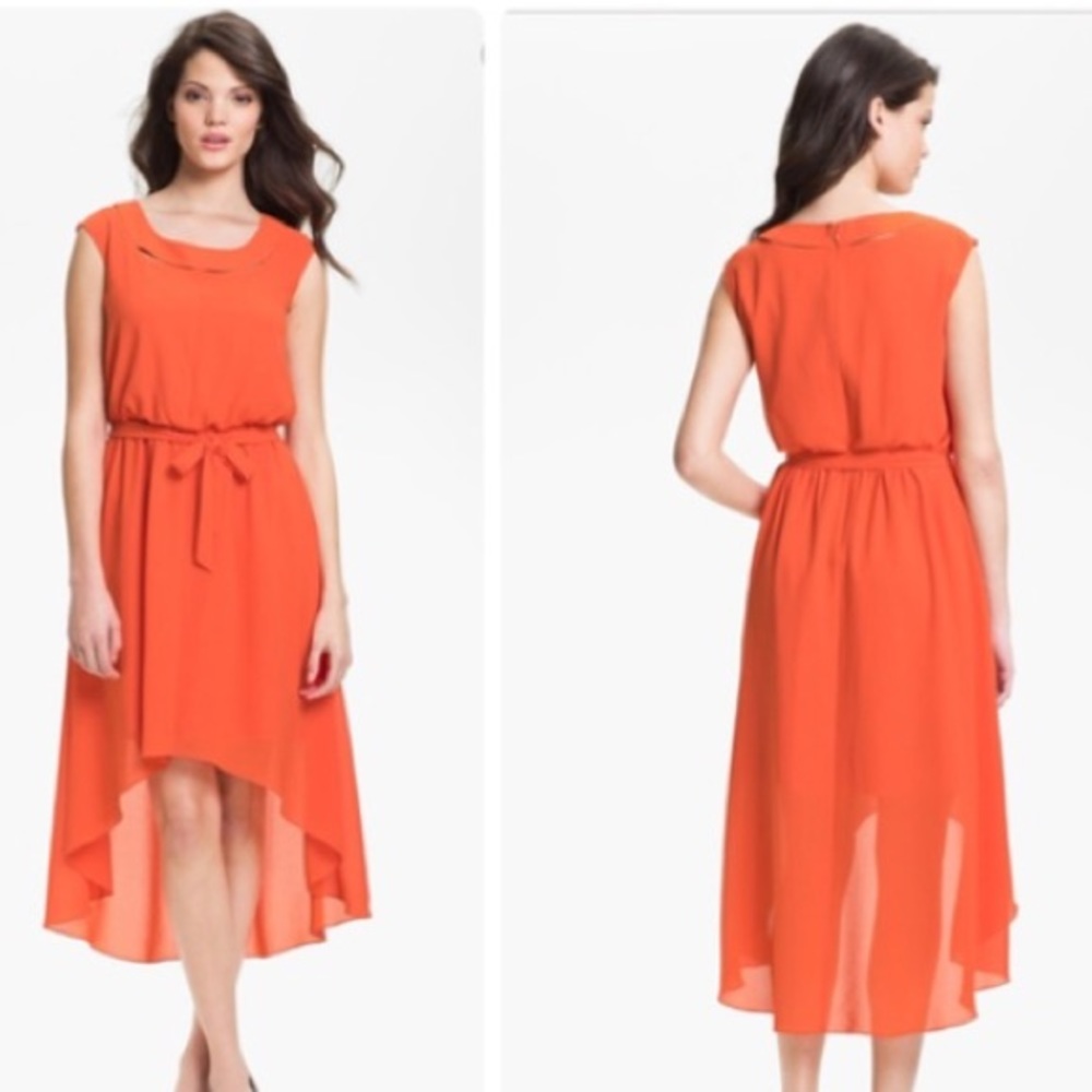 Orange/coral high low hem dress